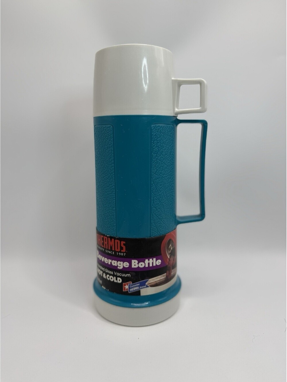 Vintage 1991 Thermos Glass Vacuum 1 Pint Blue Hot & Cold NOS